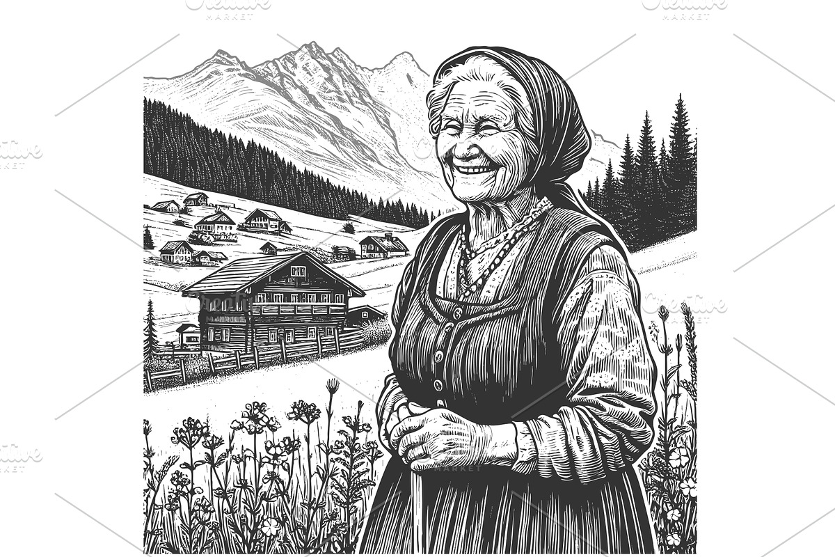 Happy Elderly Woman in Nature, a Person Illustration by AlexArt
