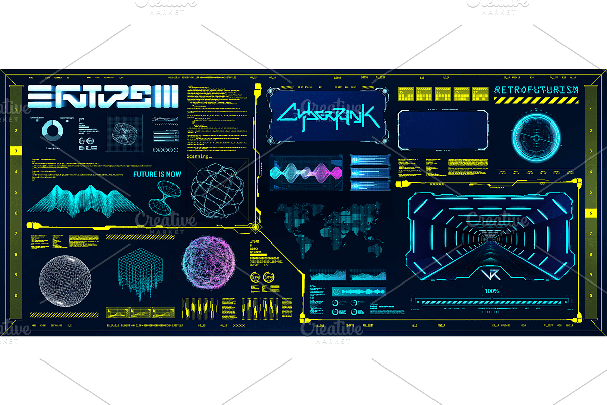 Futuristic cyberpunk HUD set, a Technology Illustration by SergeyBitos (Photo 2 of 2)