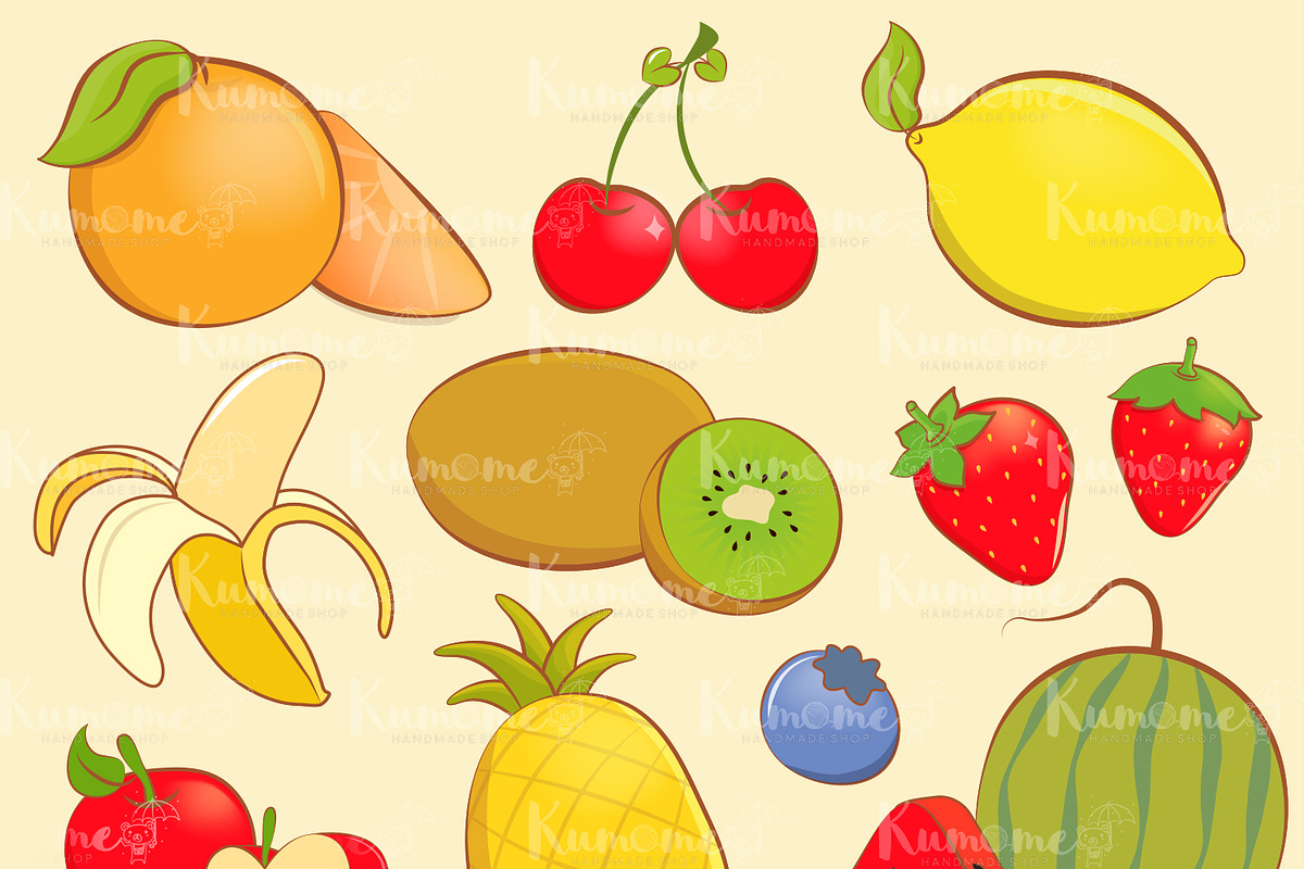 Cute Fruits with outline, an Illustration by Kumame (Photo 1 of 2)
