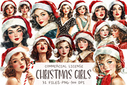 Christmas Girls Watercolor Clipart, an Illustration by OK Design (Thumbnail 1 of 5)