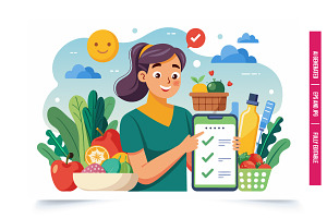 A cartoon woman smiles while pointin, an Illustration by Tanuart