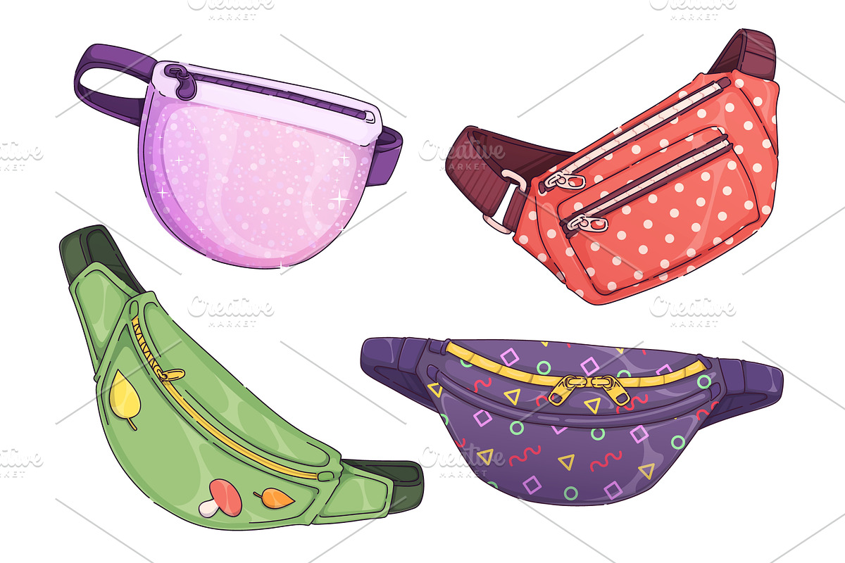 Fanny pack cartoon set., an Object Illustration by art PVP - market