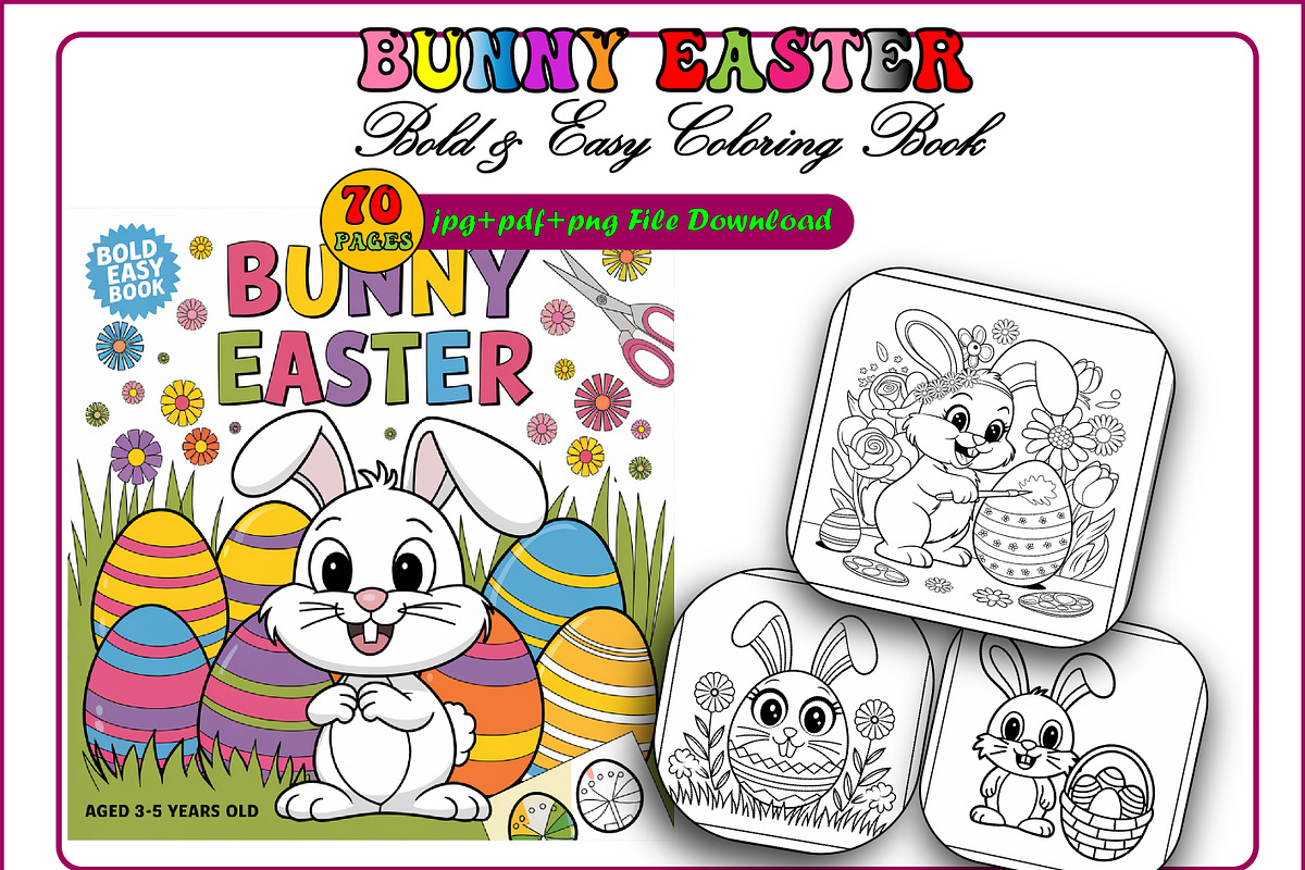 Bunny Easter Bold & Easy Coloring, an Animal Illustration by Printable Design Store (Photo 1 of 4)