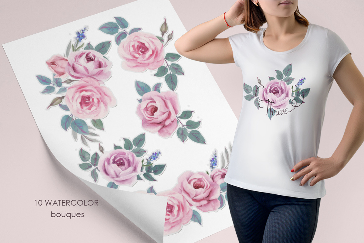 Chic Roses.  Watercolor collection, a Graphic by oKOLOstyle (Photo 4 of 8)