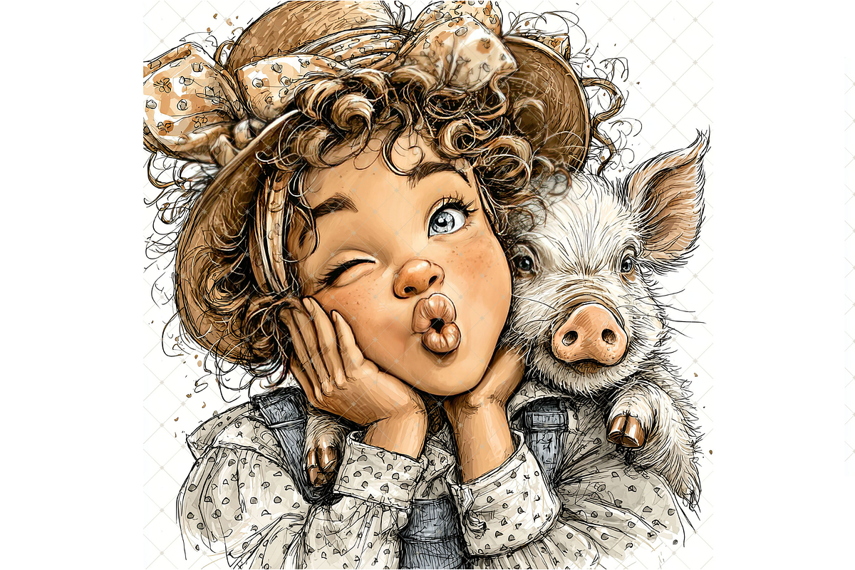 Girl And Piglet Clipart JPG, a Person Illustration by Memories By Lea (Photo 7 of 19)