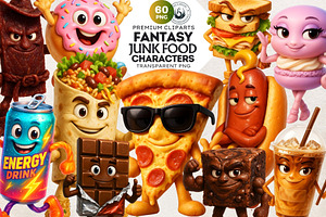 Funny Junk Food Character Cliparts, a Food Illustration by ThatsDesignArt