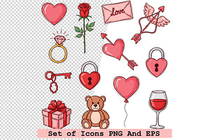 Set of Valentine’s Day icons vector, an Icon by one-touch