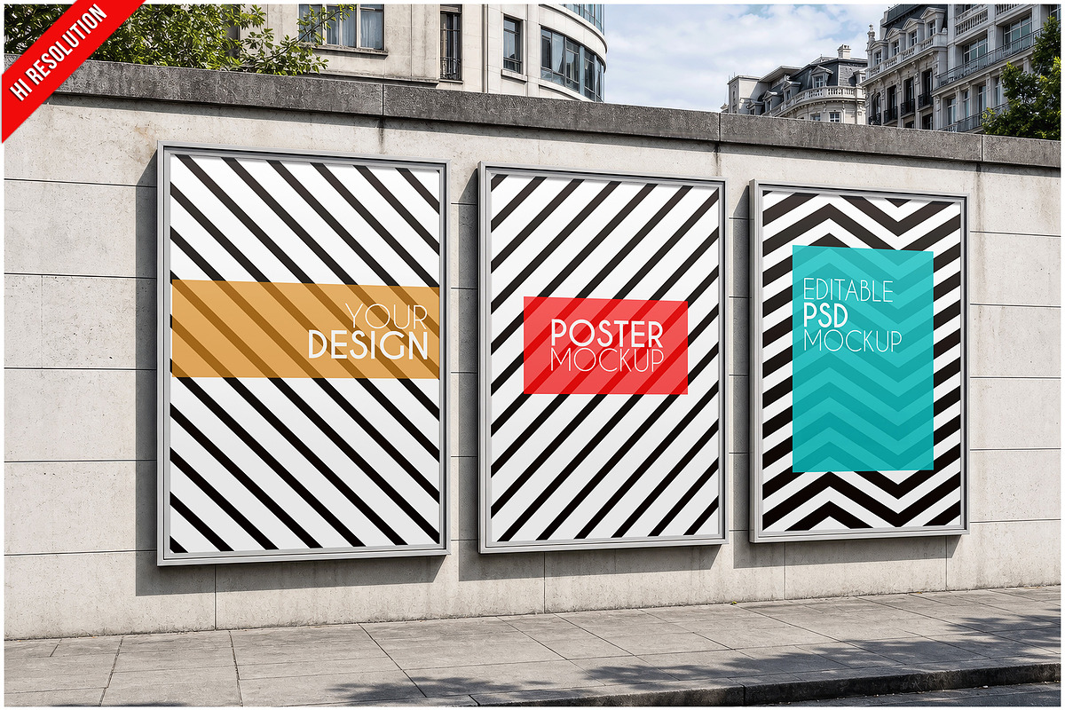 Poster Frames Urban Wall PSD, an Advertising Mockup by Bruno's Shop (Photo 1 of 3)