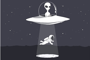 An Alien On A Flying Saucer Abducts