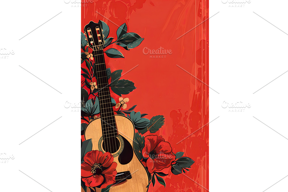 Acoustic Guitar with Floral Design, an Illustration by Lermont51