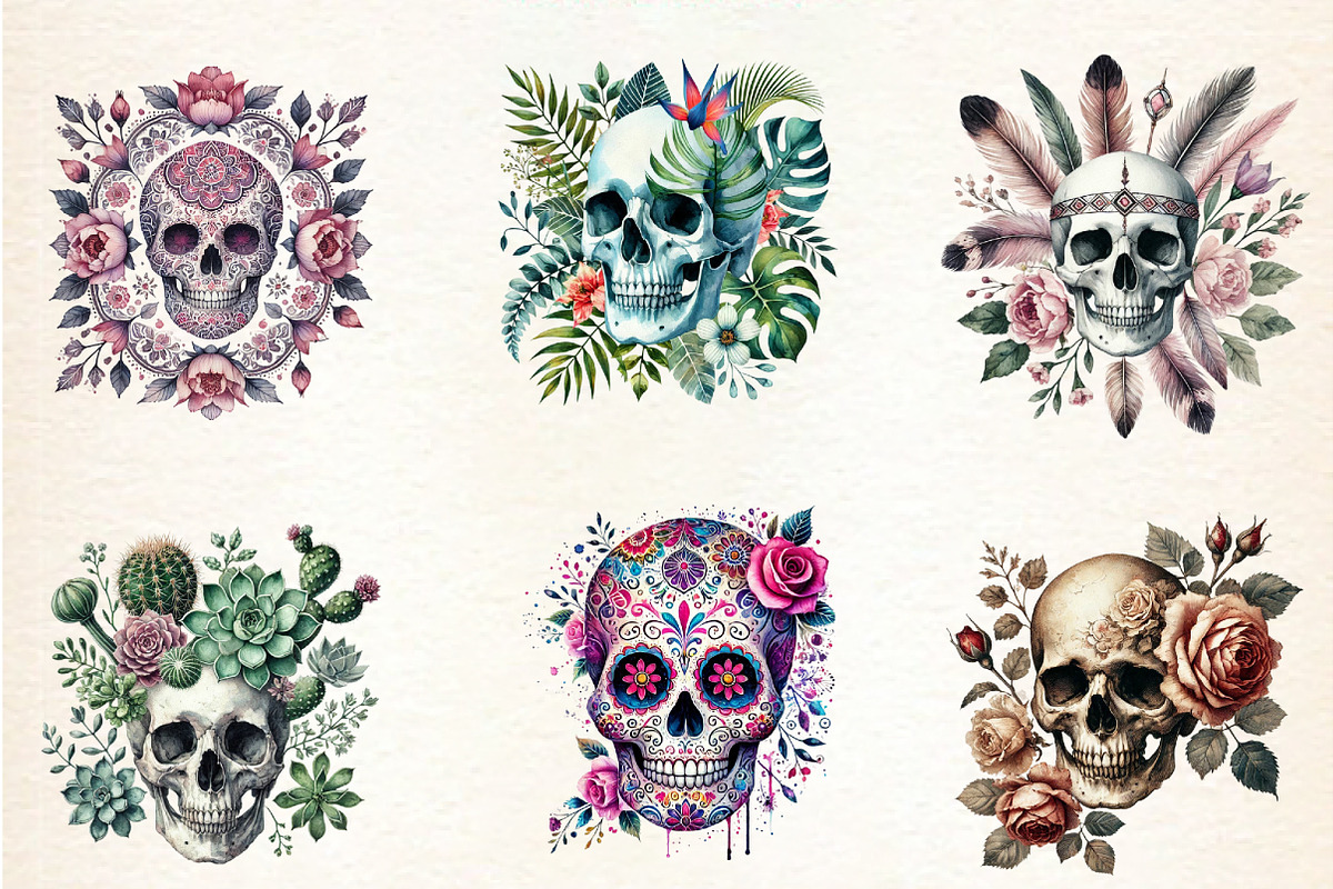 Skull Floral Sublimation Clipart Bun, an Illustration by DreamArtGraphic (Photo 3 of 5)