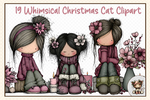 Whimsical Christmas Cat Clipart, an Illustration by cherrydesign