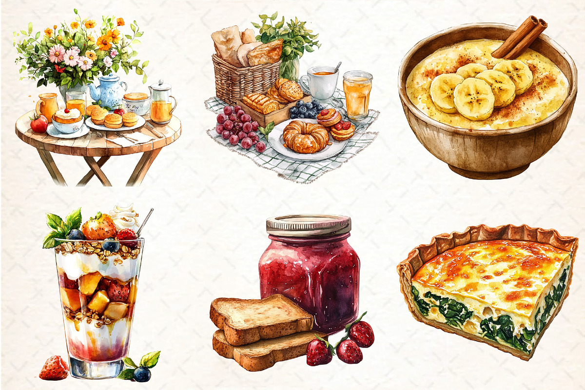Watercolor Breakfast Clipart Png, an Illustration by DreamCafeArt (Photo 4 of 7)