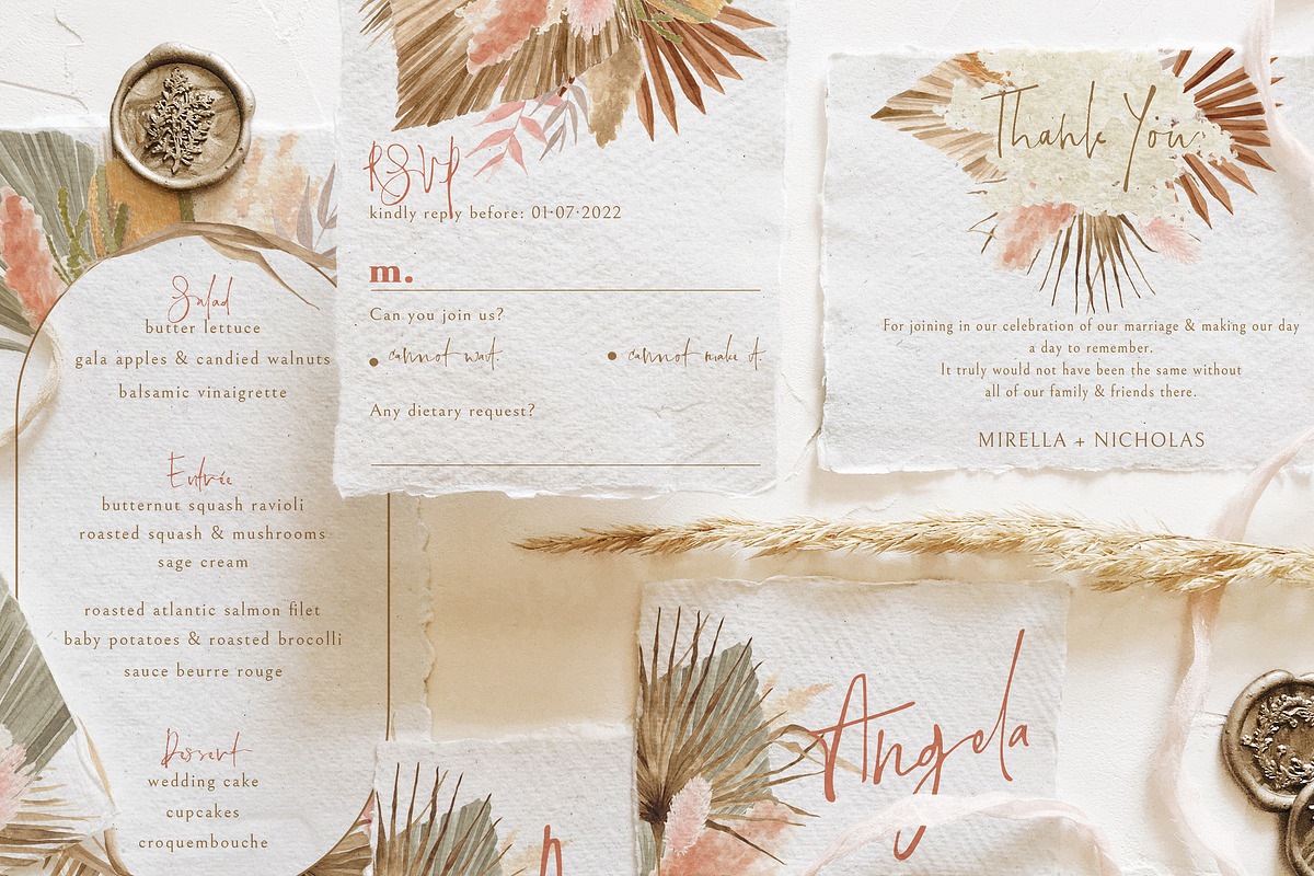 Bohemian Dried Foliage Wedding Suite, an Invitation Template by BlueRobinDesignShop (Photo 3 of 17)