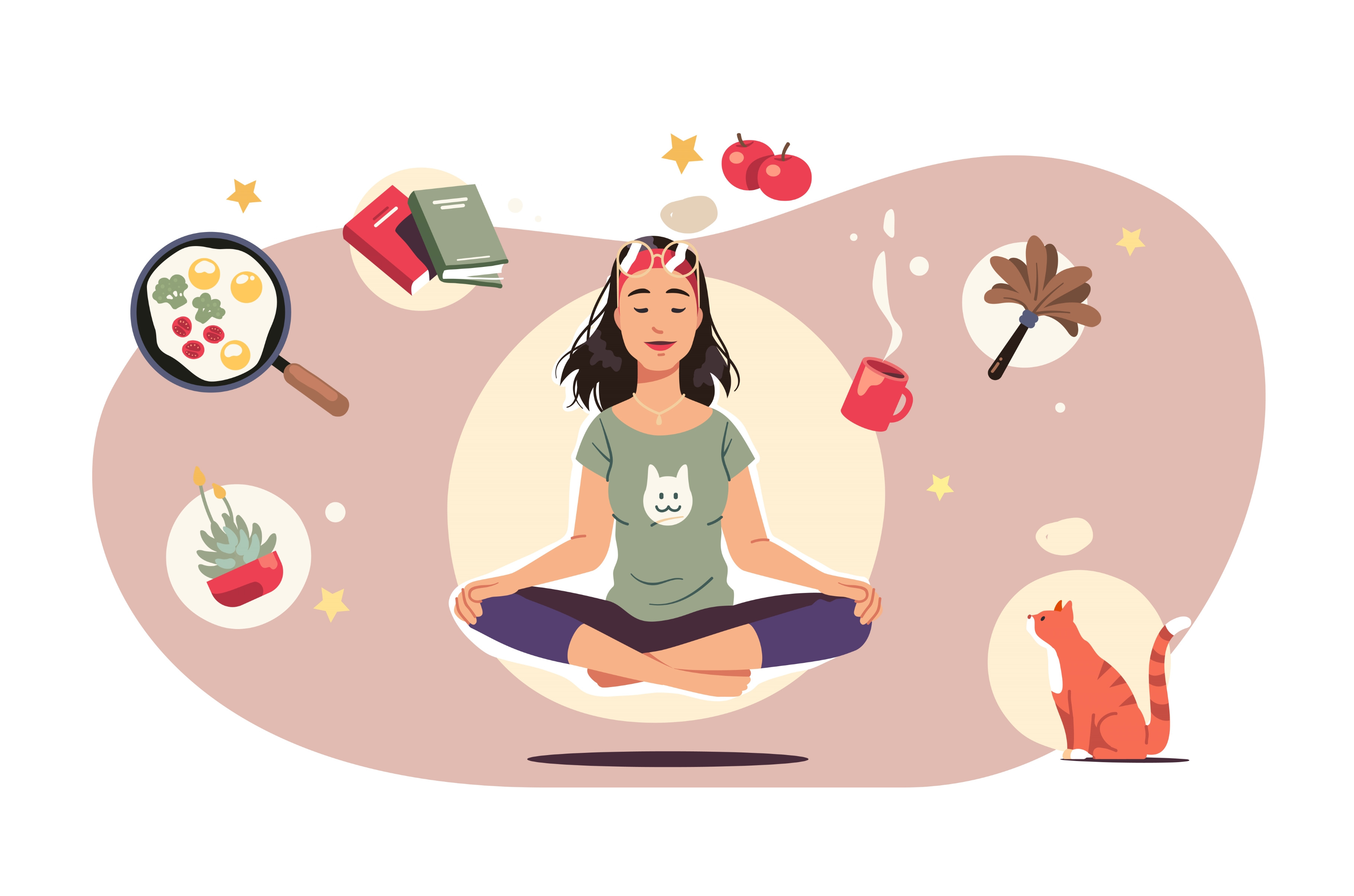 Relaxed housewife meditating | Food Illustrations ~ Creative Market