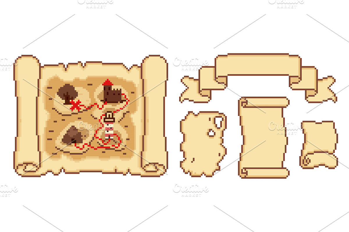 Pixel art game scrolls, vintage, an Object Illustration by art PVP - market
