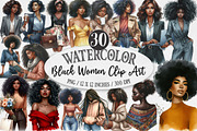 Watercolor Black Women Clip Art, an Illustration by Designking (Thumbnail 1 of 5)