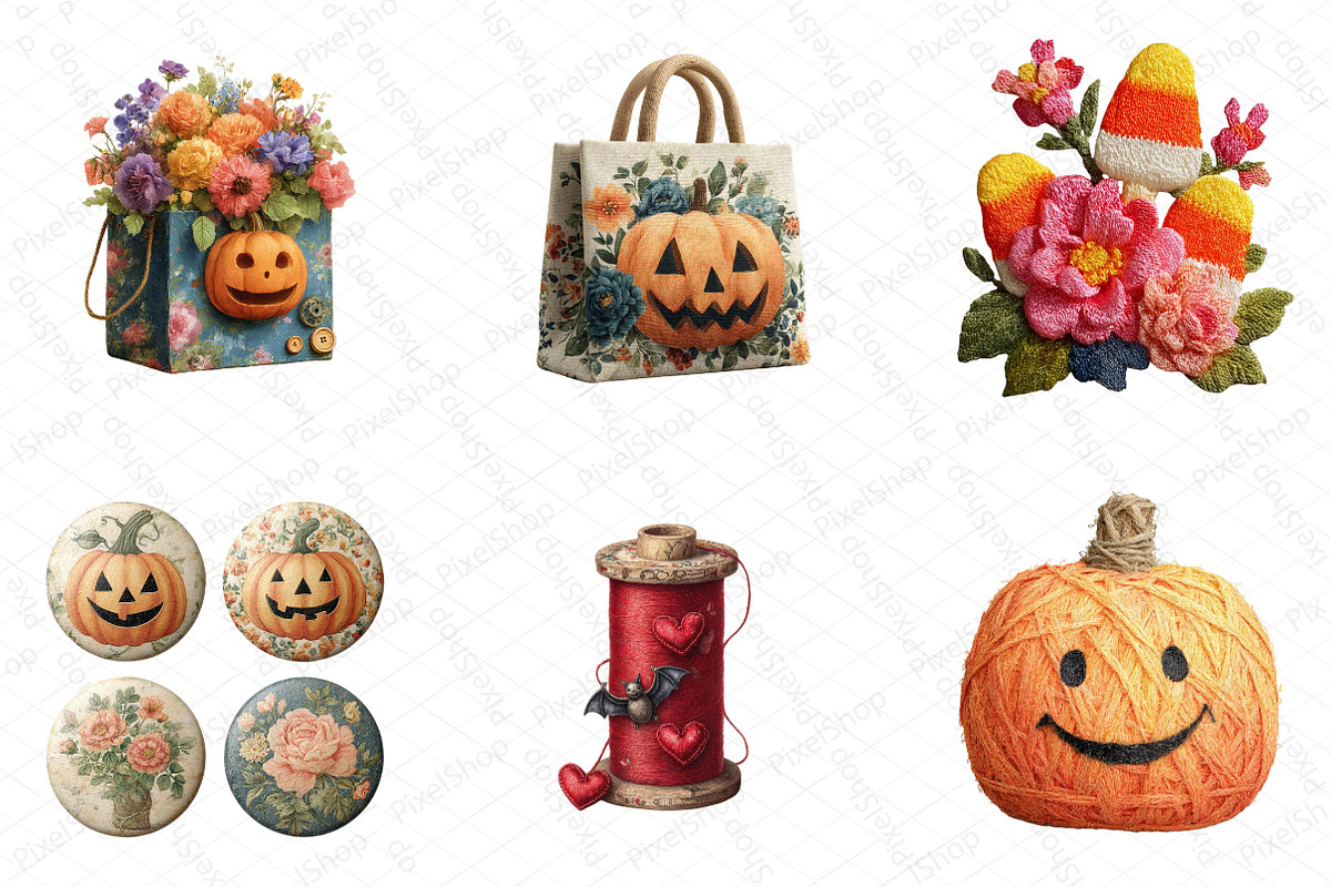 Groovy Halloween Sewing Clipart PNG, an Illustration by DreamPrint404 (Photo 3 of 5)