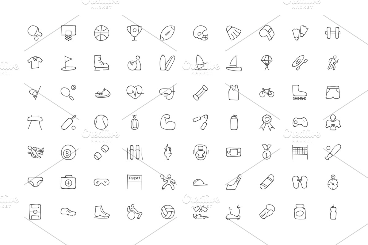 200 Sports Hand Drawn Doodle Icons preview 3