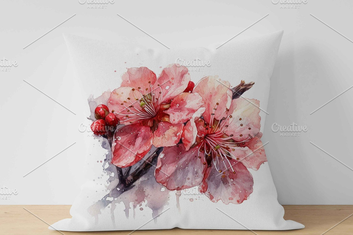 12 Watercolor Cherry Blossom Clipart, a Decorative Illustration by Jalina Clipart Studio (Photo 7 of 9)