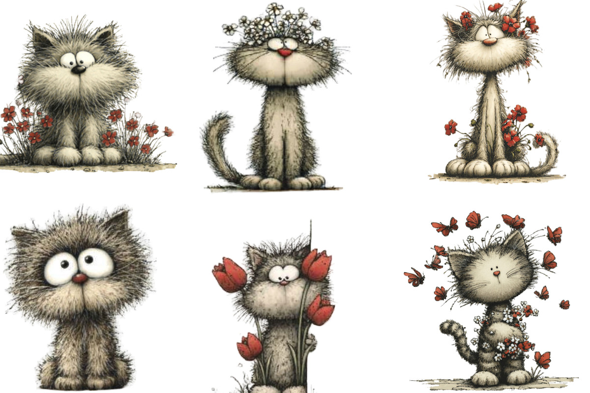 Whimsical Spring Cats Clipart, an Illustration by Designking (Photo 3 of 7)