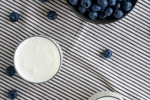 Organic Blueberry Kefir in a Glass, top view., a Food & Drink Photo by LiudmylaChuhunova