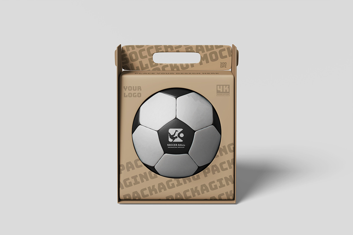Modern Soccer Ball Packaging Mockup, an Advertising Mockup by bimockup (Photo 2 of 6)