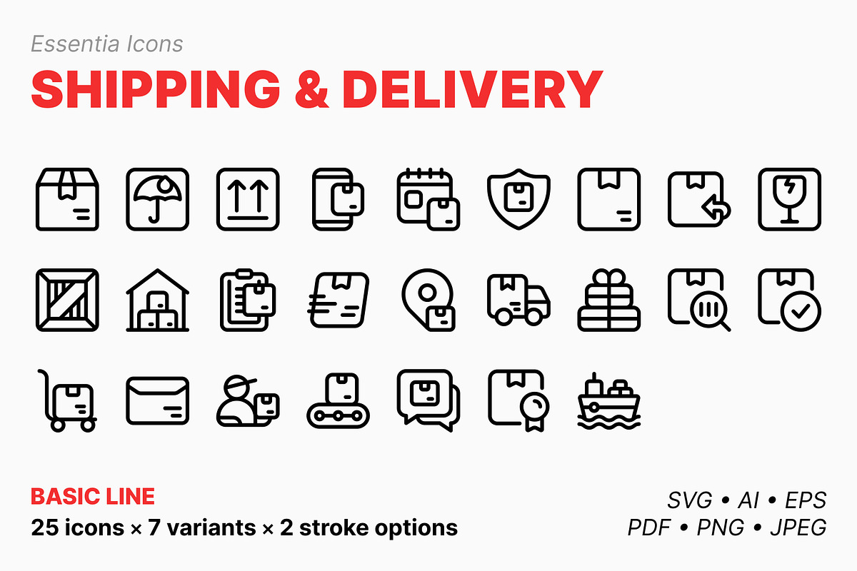 Shipping & delivery icons (Line), an Outline Icon by Totto House (Photo 1 of 3)