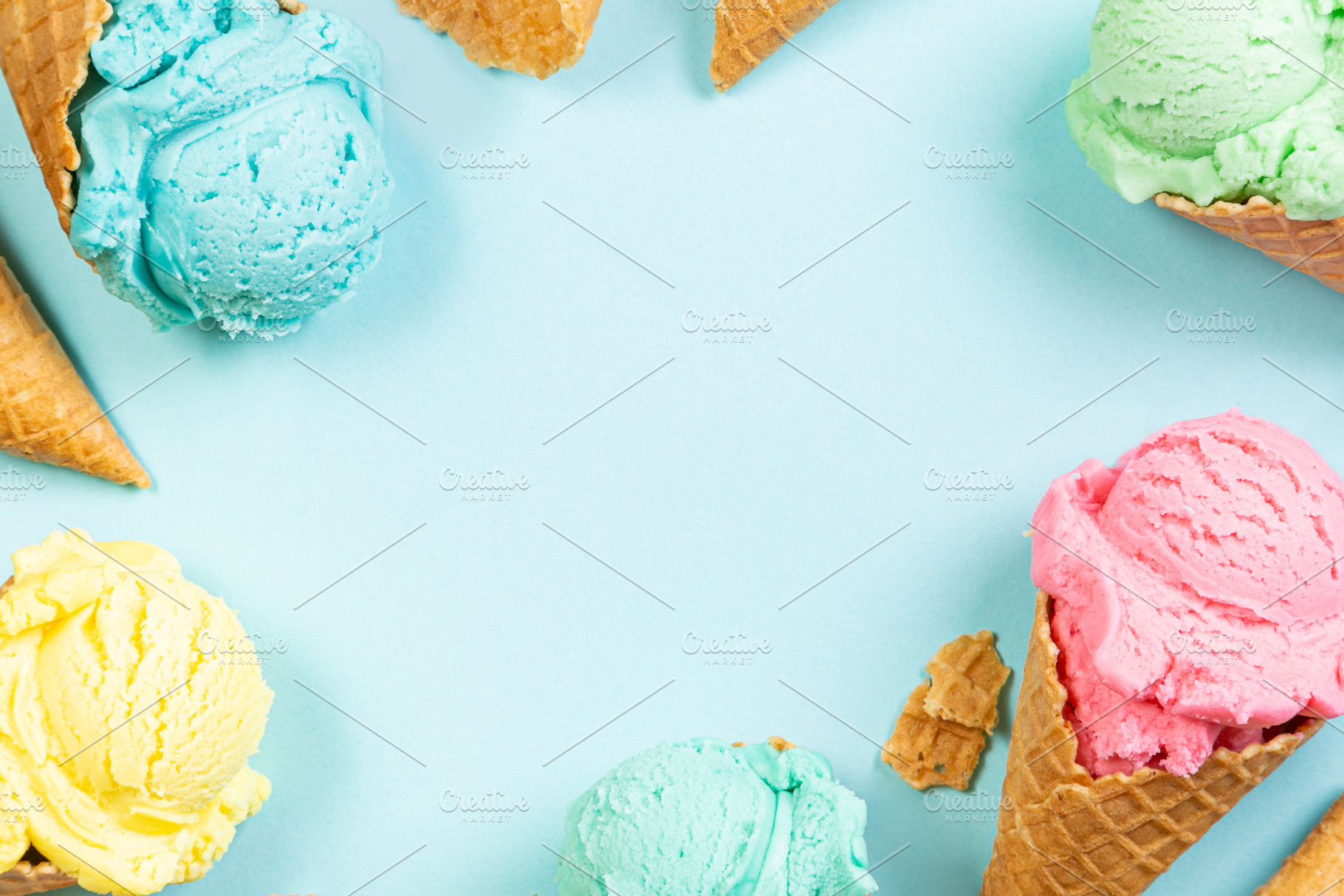 Pastel ice cream in waffle cones stock photo containing ice and cream, a Food & Drink Photo by NaumenkoOS