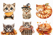 Watercolor Autumn Cat Clipart Bundle, an Illustration by Craft Nest (Thumbnail 2 of 6)