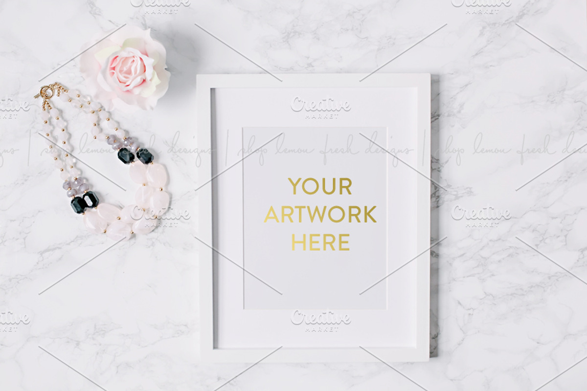 White Frame with Marble Background, a Product Mockup by White Turquoise Co.