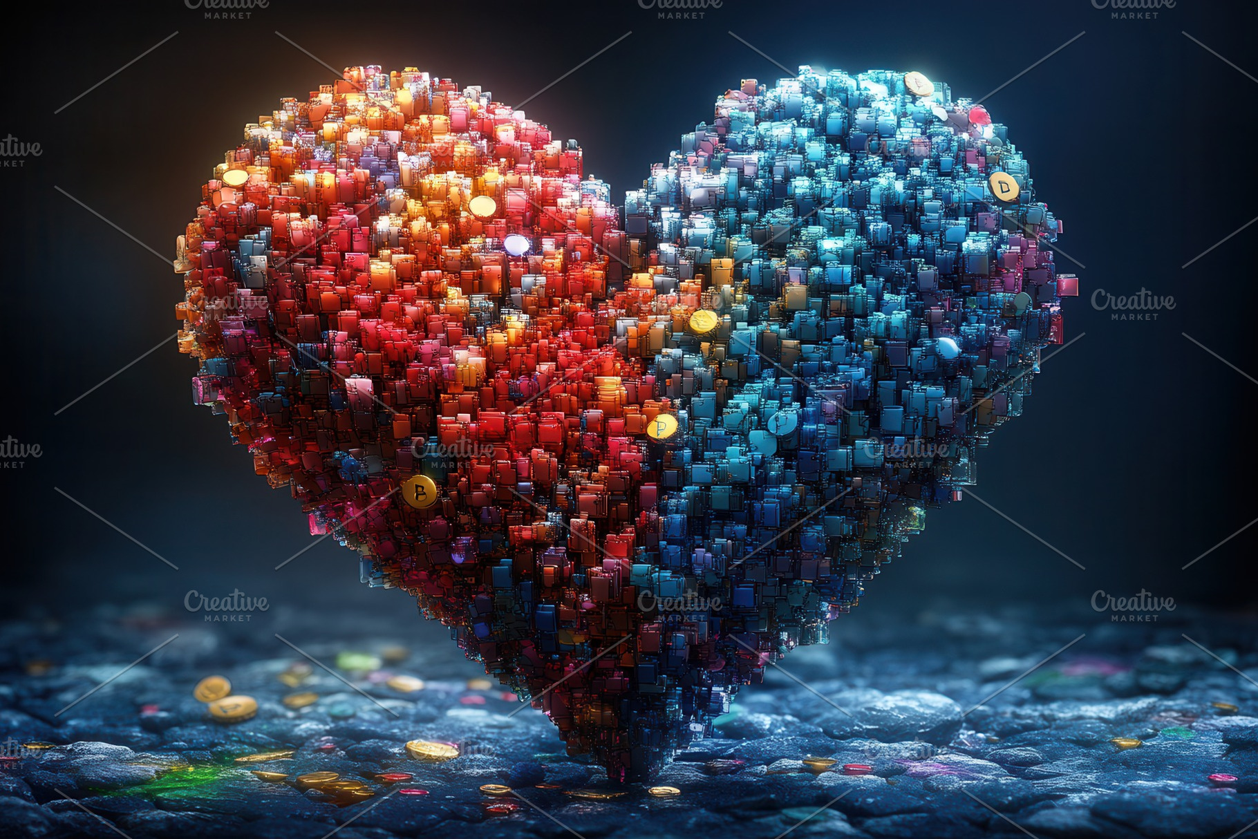 Heart composed of colorful blocks re, a Photo by Tanuart