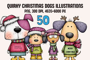 Quirky Christmas Dogs illustrations, an Animal Illustration by PrintHaven Designs