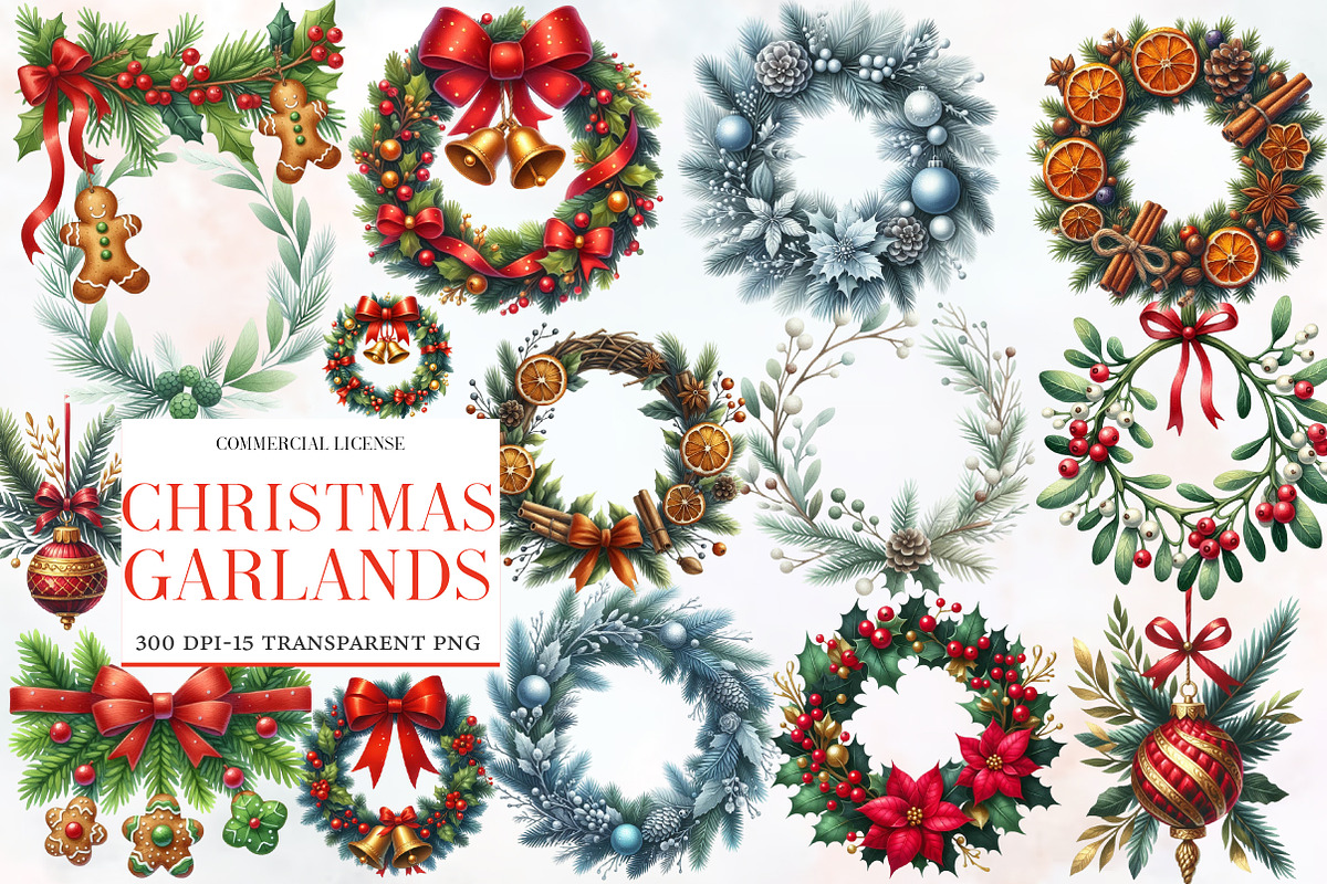 Christmas Garlands Sublimation Clipa, an Illustration by Designworld (Photo 1 of 5)