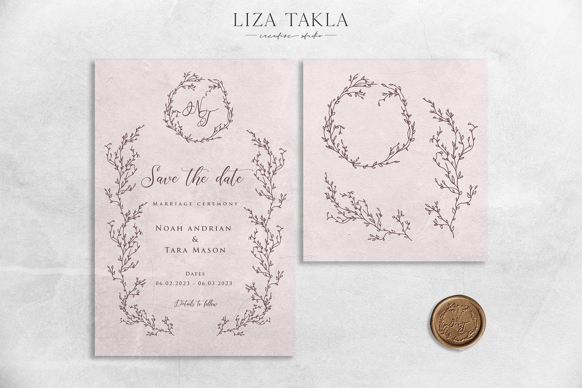Powder Blush Weddding Invitations, a Stationery Template by Liza Takla (Photo 1 of 2)