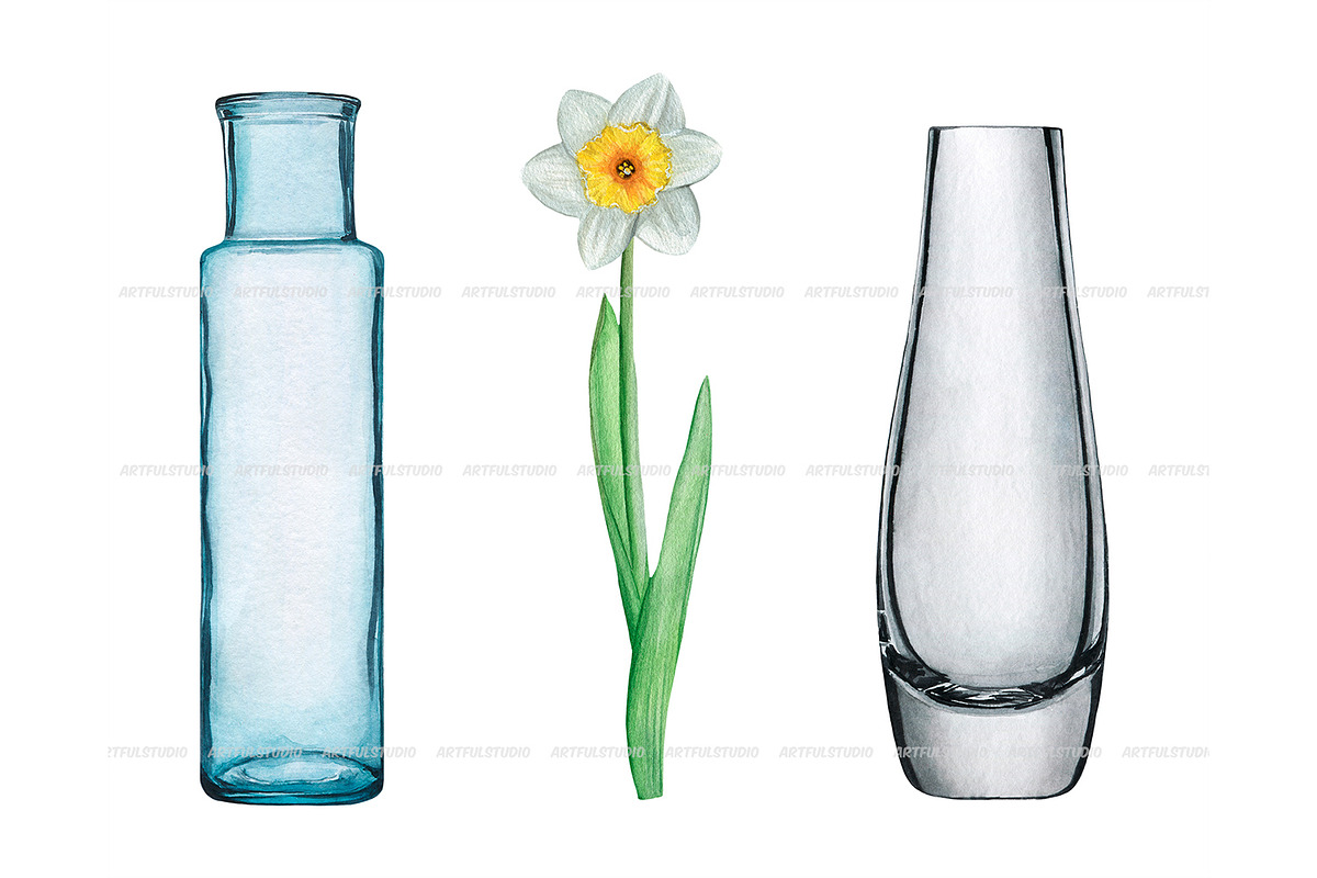 Watercolor glass vases clipart set, an Illustration by ArtfulStudio (Photo 5 of 9)