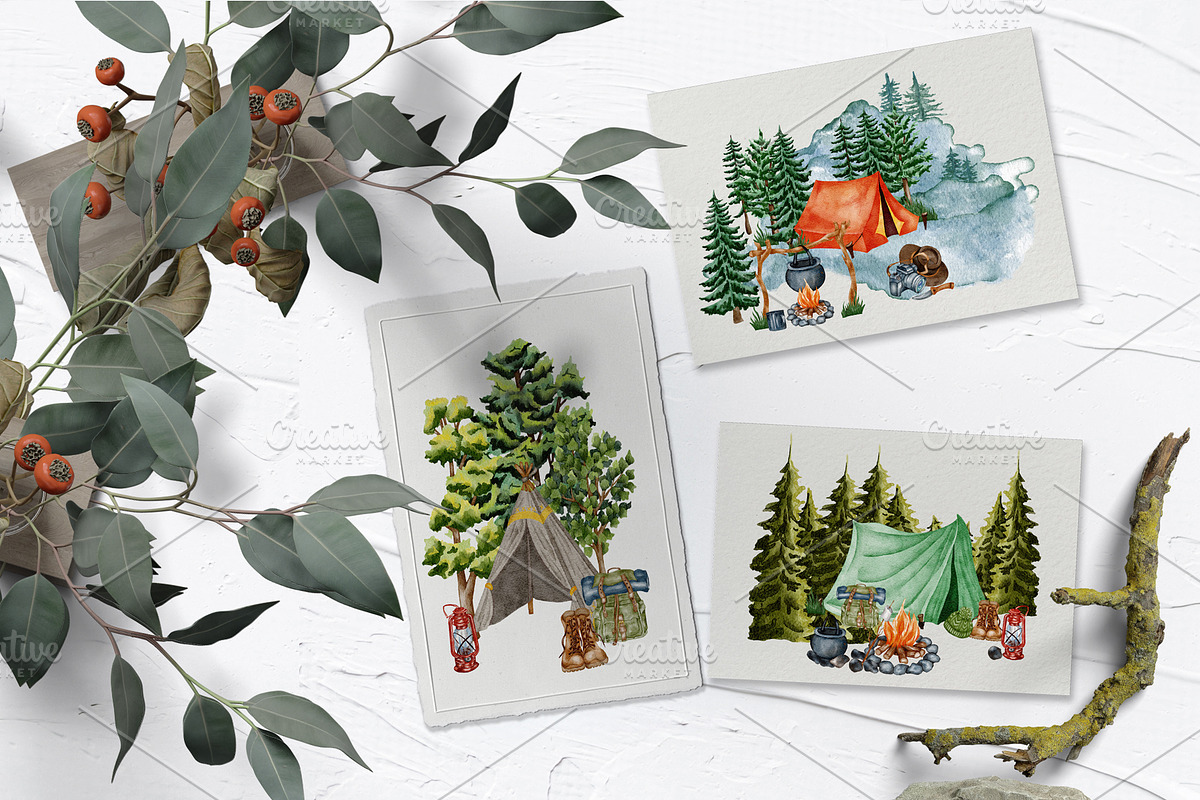 Wild Camping Watercolor Collection, a Sport Illustration by BarvArt (Photo 2 of 22)