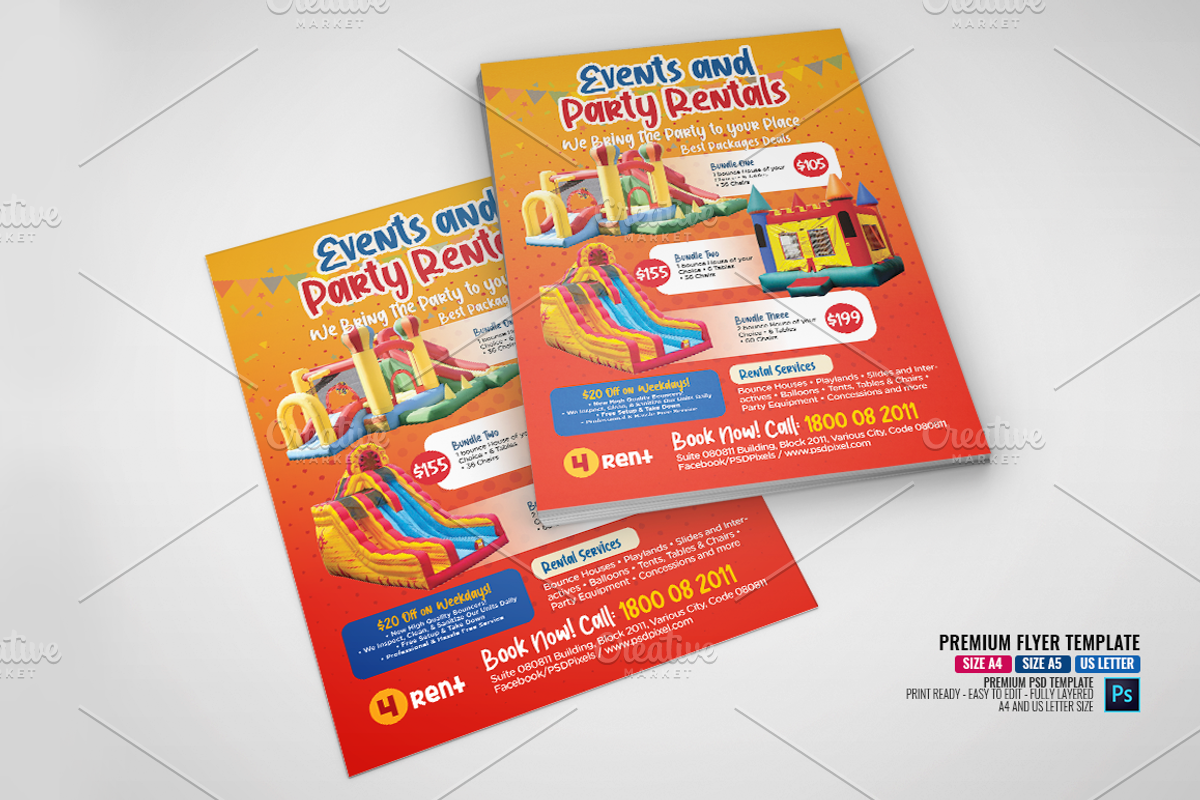 Kids Event and Rentals Flyer, a Flyer Template by PSDPixel