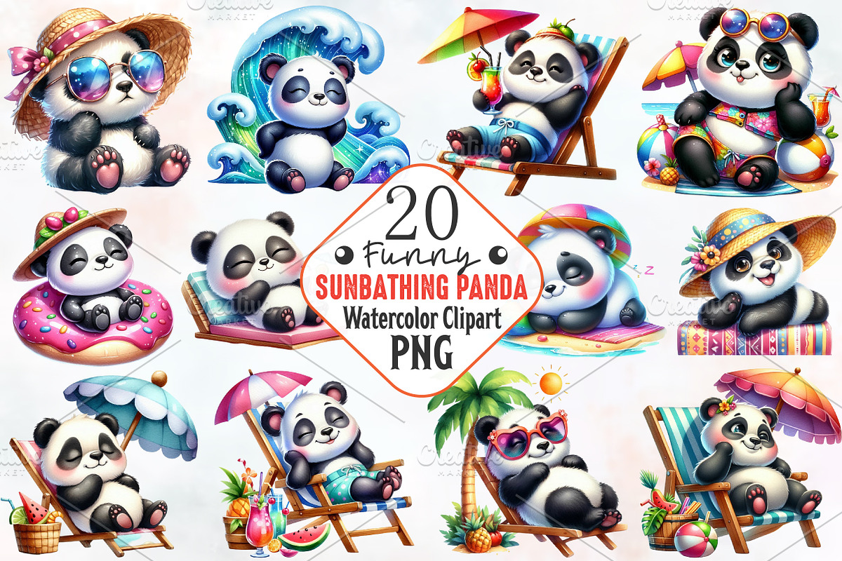 Funny Sunbathing Panda Clipart, an Illustration by RobertsArt (Photo 1 of 7)