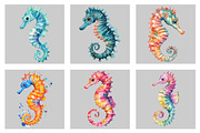 Watercolor Summer Seahorse Clipart, an Illustration by Black Bird Studio (Thumbnail 3 of 5)