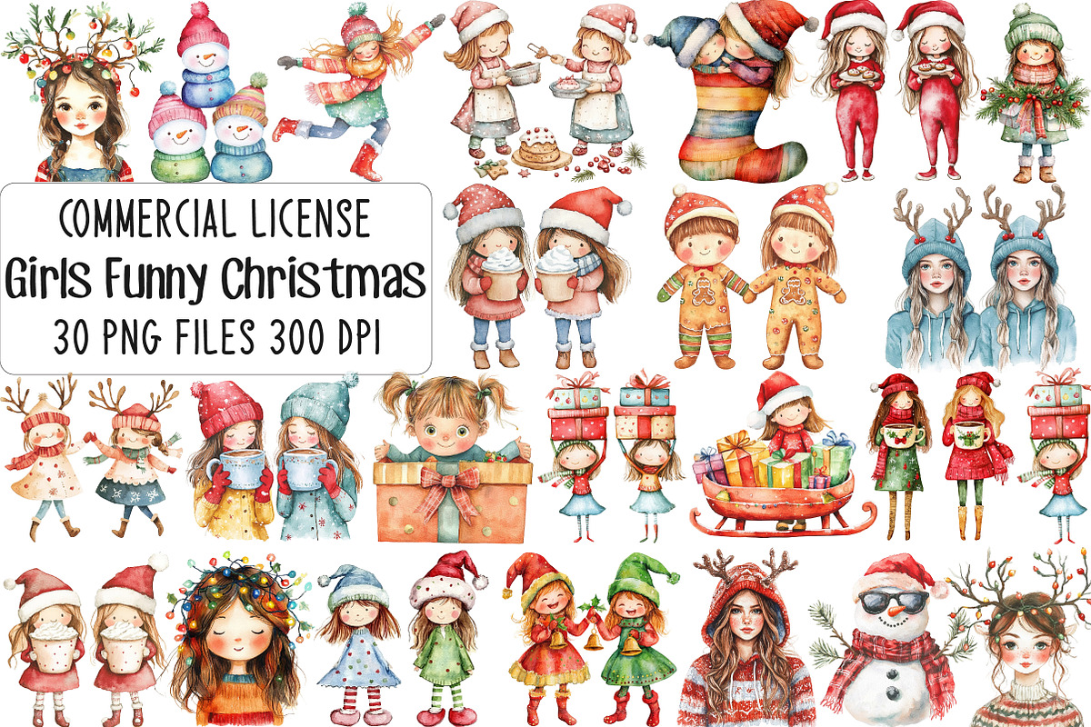 Cute Holiday Girls Funny Christmas, an Illustration by CraftArtStudio (Photo 1 of 6)