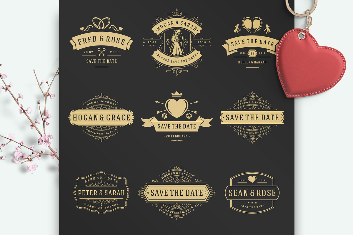 18 Wedding Logos and Badges, a Branding & Logo Template by Vasya Kobelev (Photo 2 of 15)