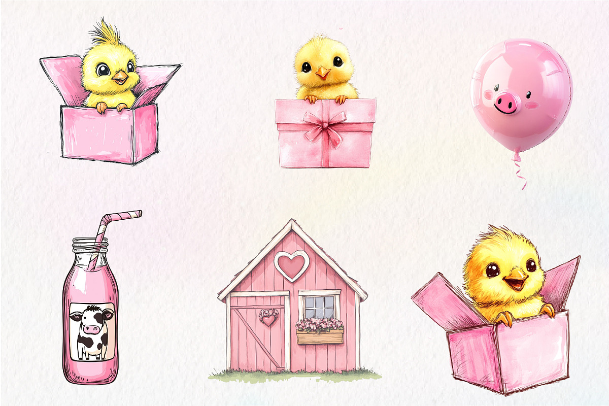 watercolor Cute Farm Birthday, an Illustration by CreationArt (Photo 3 of 9)