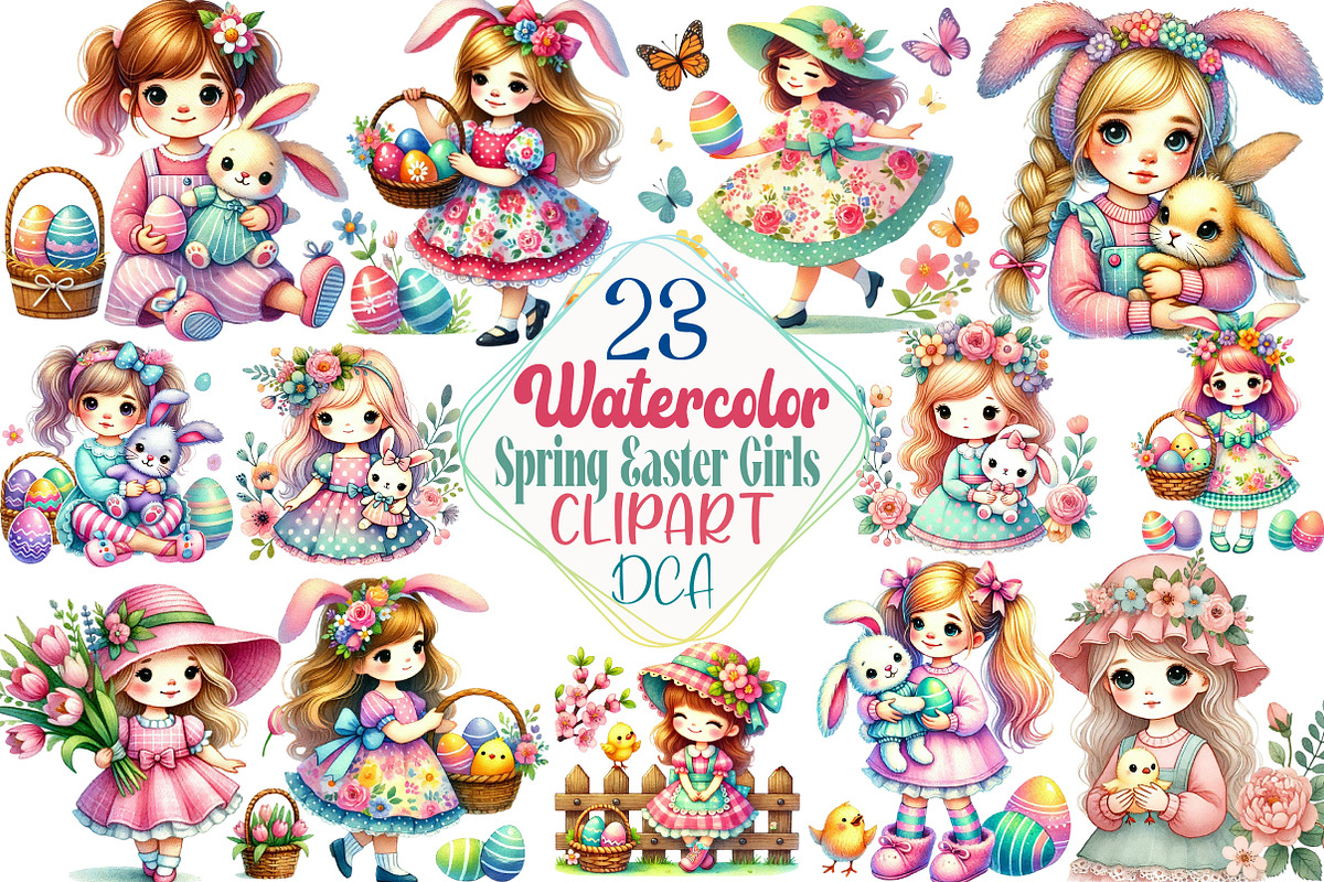 Spring Easter Girls Sublimation PNG, an Illustration by DreamCafeArt (Photo 1 of 5)
