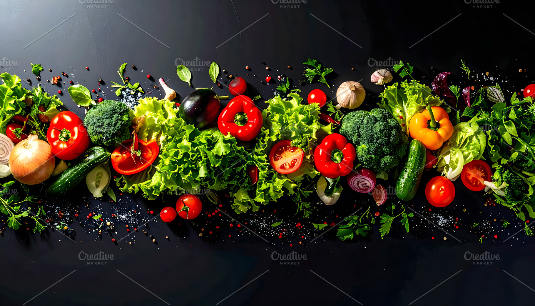 Assorted flying vegetables with peppers broccoli cucumbers and l, an Animal Photo by GoodGoods