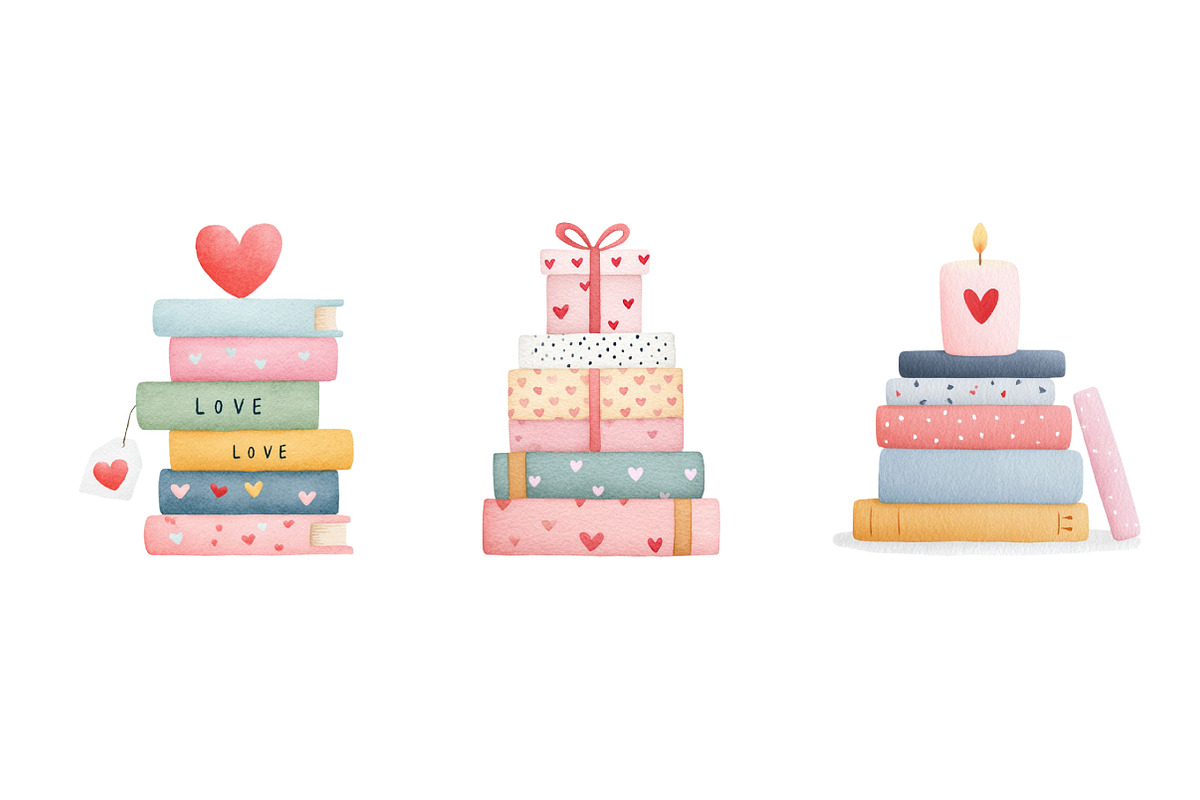 Valentine Stack of Books Clipart, an Illustration by Dream Creation (Photo 7 of 7)