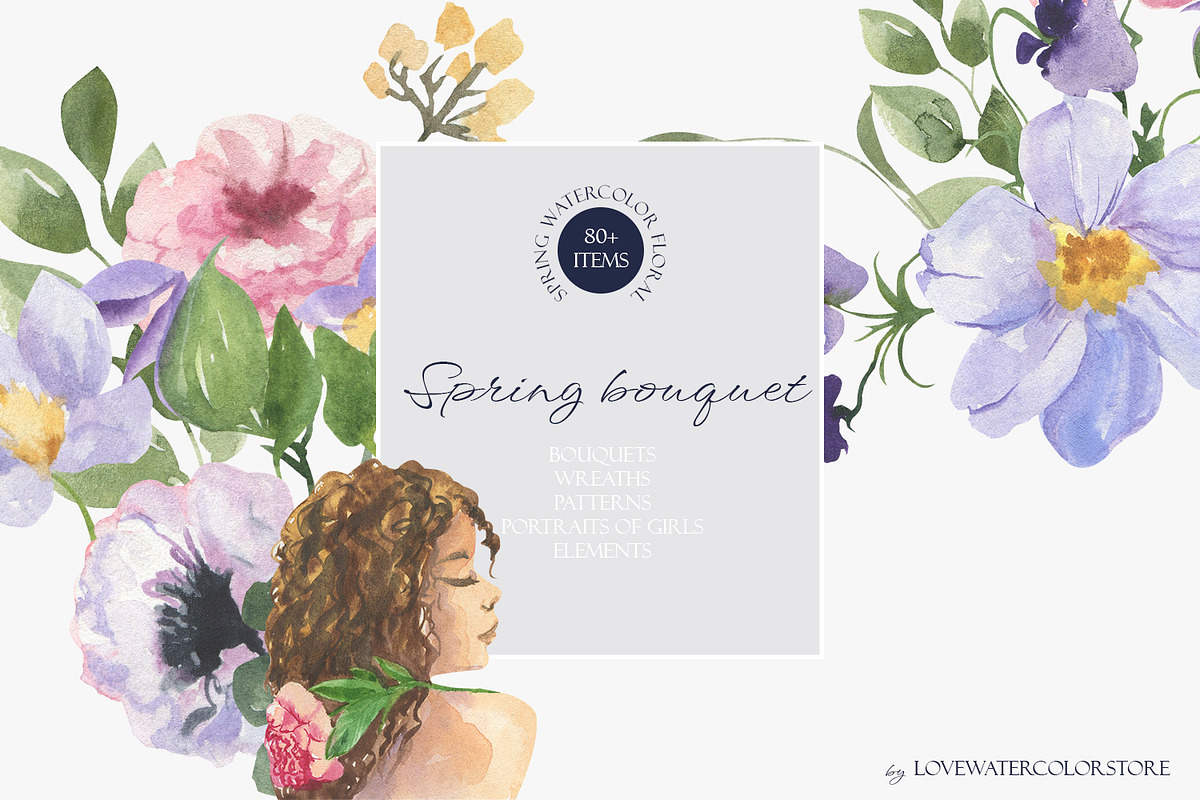 Spring bouquet watercolor clipart, a Decorative Illustration by Love Watercolor Store (Photo 1 of 9)
