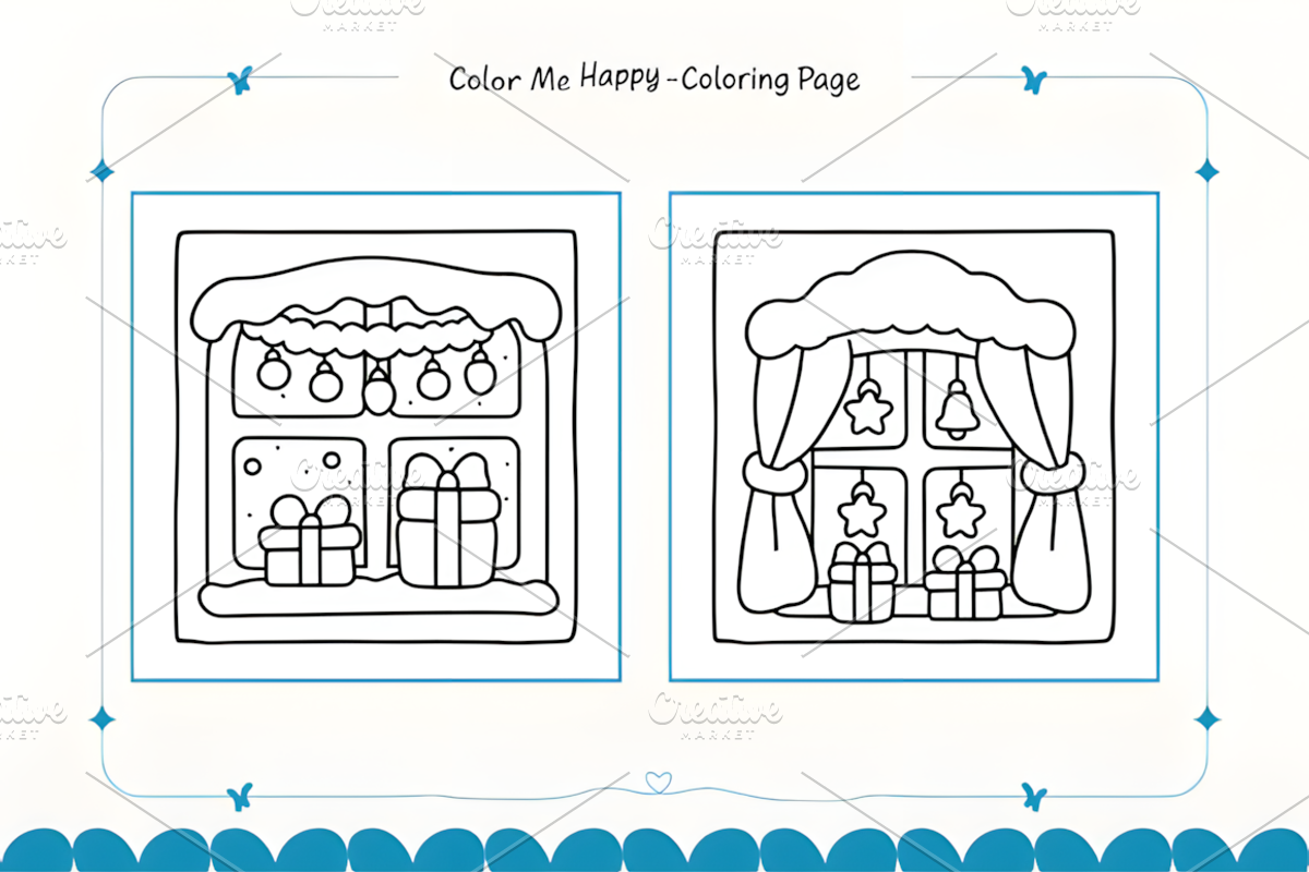 Christmas Window Coloring Pages, a Seasonal Illustration by Coco Bloom (Photo 4 of 4)