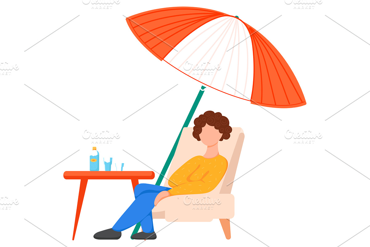 Man rest on deck chair vector icon, a Person Illustration by vectorpointstudio