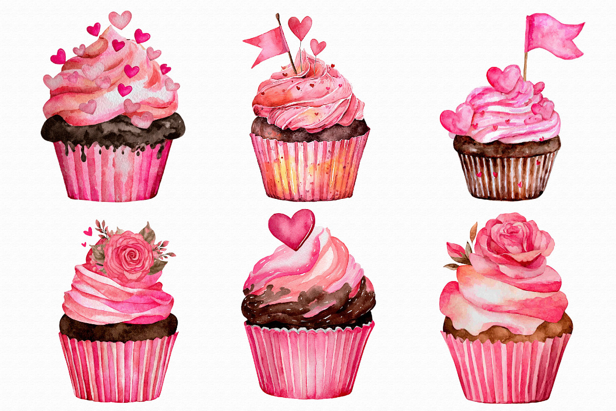 Watercolor Valentines Day Cupcakes, an Illustration by Libby Wishes (Photo 4 of 7)